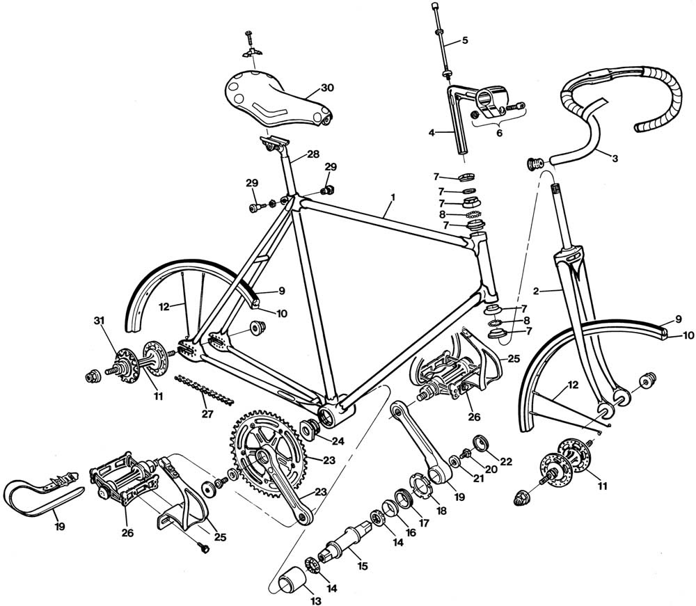 bicycle exploded drawings and parts lists 1977 raleigh track bike ...