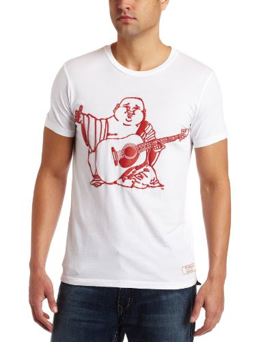 True Religion Men's Buddha Puff Short Sleeve Crew Tee, White, Large