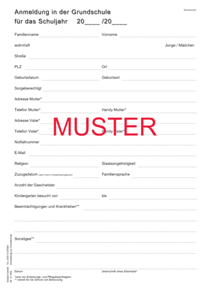 Anmeldeformular Grundschule - Seibert Verlag