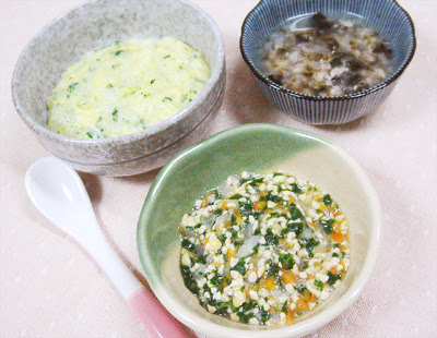 離乳食中期 チンゲン菜と卵のおかゆ 納豆と野菜のぽってり煮 マグロとのりのスープ 離乳食作りを頑張るマミィの記録ブログ 素敵ママ応援 マミィの離乳食 奮闘日記