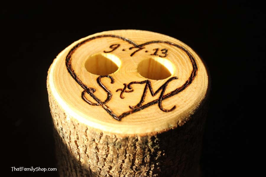 Rustic Wedding Guest Book Pen Holder Table Center Piece Heart Custom Initials