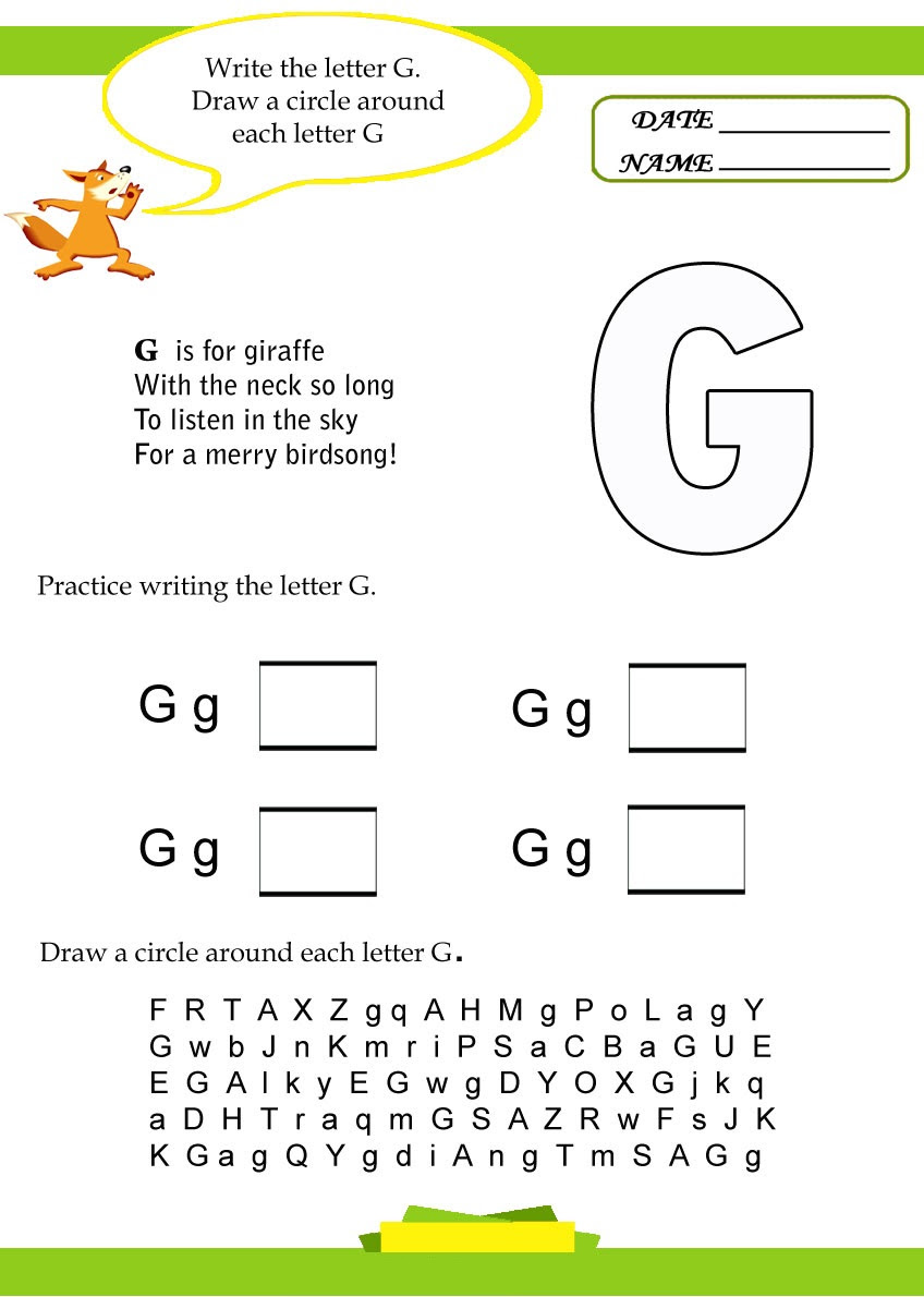 alphabet letter g worksheet preschool crafts