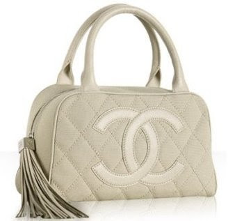 ShopStyle: Chanel beige canvas caviar leather trim boston bag