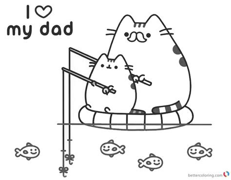 pusheen coloring pages  love  dad  printable