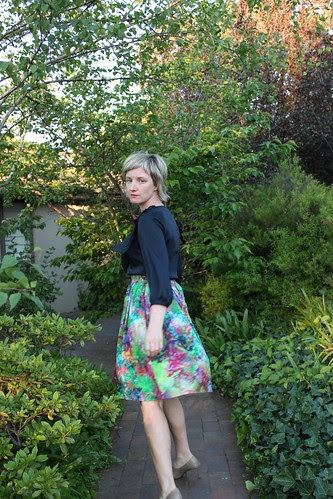 Gathered skirt with a splash of fluoro green