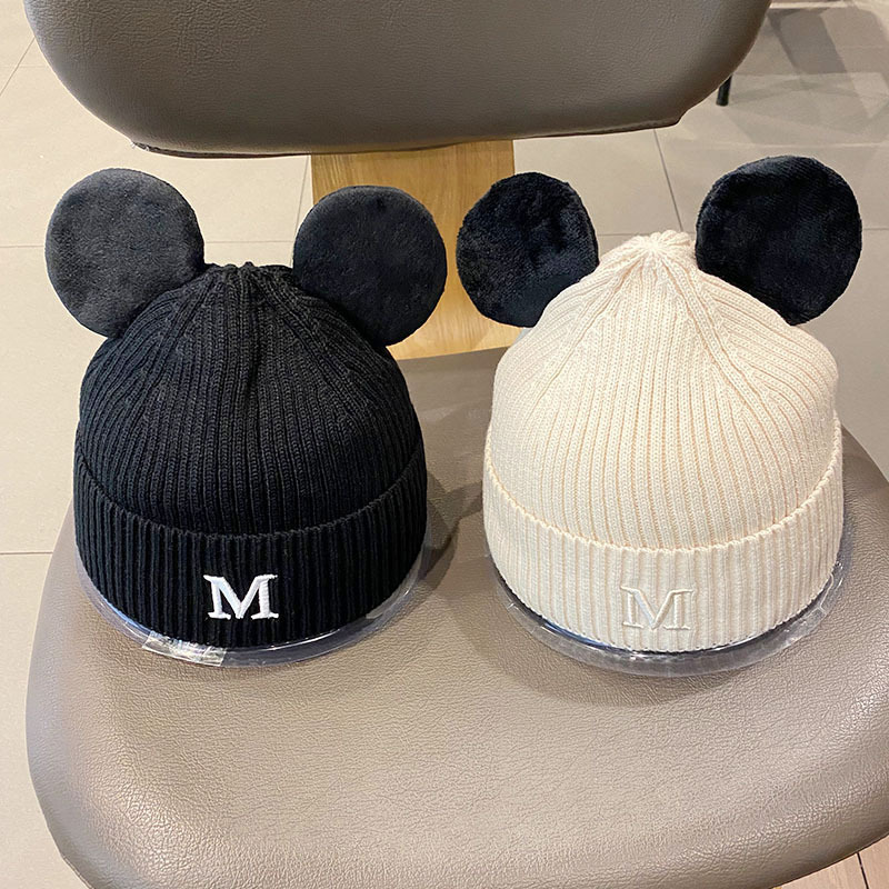 冬の新女性帽子ディズニー原宿手紙刺繍かわいいミッキーステレオ耳ウールキャップマウス暖かいビーニーニットファッション帽子 Men S Skullies Beanies Aliexpress