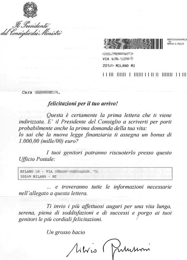 LETTERA DI SILVIO BERLUSCONI AI BEBE' - CON RISPOSTA.