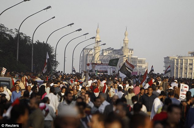 Huge rally: Tens of thousands of Islamists demonstrated in Cairo today in support of Morsi