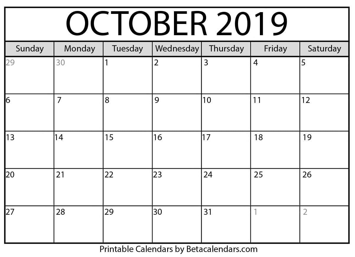 blank october 2019 calendar printable beta calendars