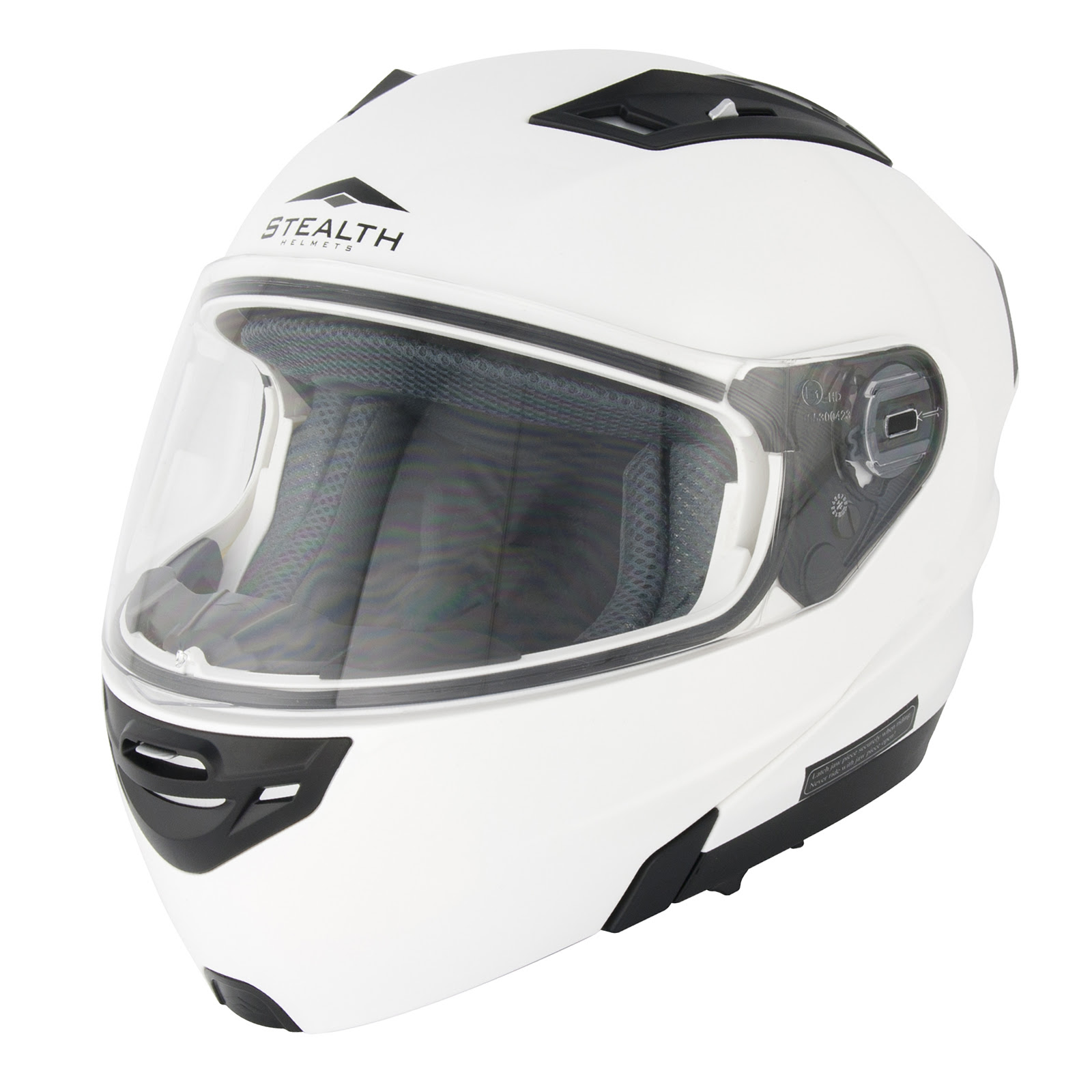 Stealth HD189 Solid Flip Up Front Plain White Motorcycle Helmet Touring