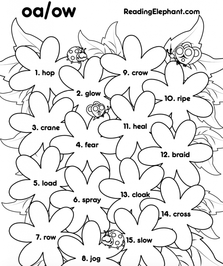 oa ow Worksheets- Flower Coloring Activity - Reading Elephant