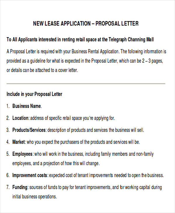 14 Sample Lease Proposal Letters Pdf Pages