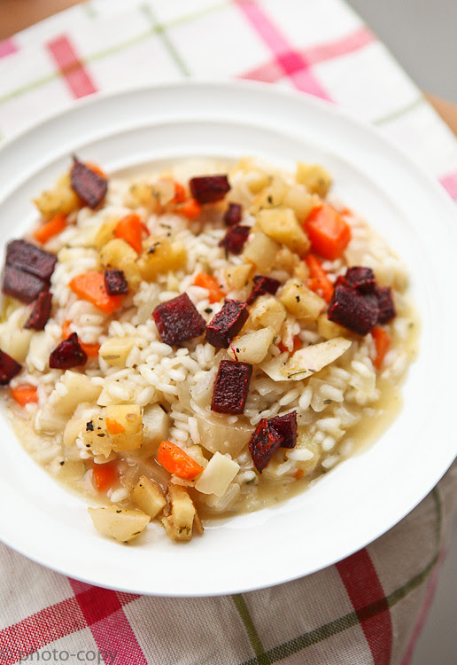 veggie risotto (beetroot, parsnip, carrot, jerusalem artichokes)