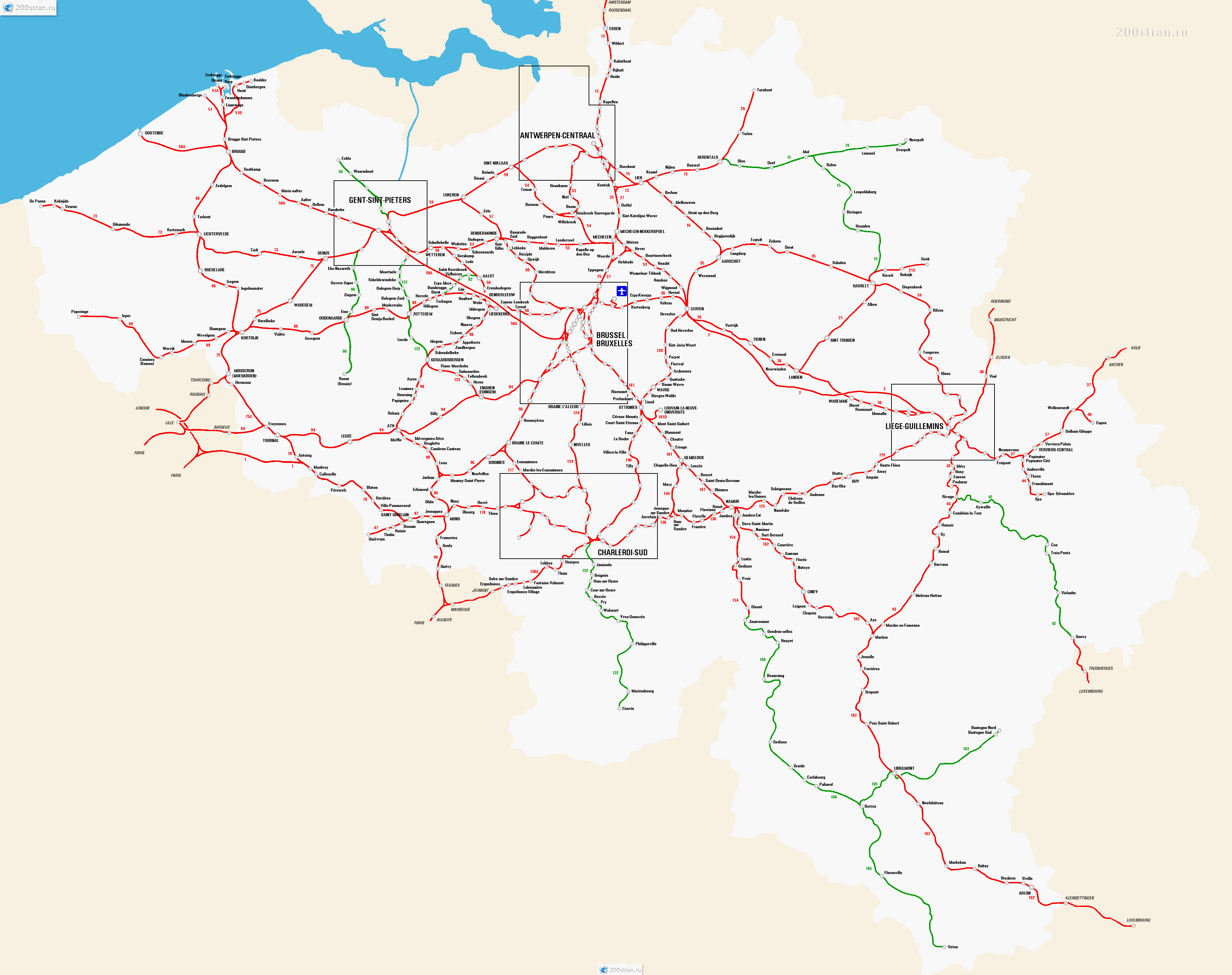 Karta Zheleznyh Dorog Belgii So Vsemi Stanciyami Map Of Railways Of Belgium With All Stations