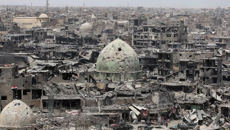 A general view of the destruction in Mosul's Old City. The European Union on Sunday hailed the defeat of the Islamic State group in Mosul as a ‘decisive step’ in fighting terrorism but called on Iraqis to work together to improve their country. (AFP)