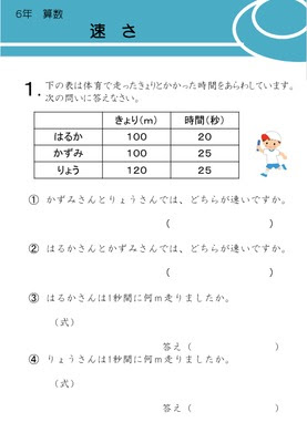 ドリルズ 小学6年生 算数 の無料学習プリント速さの問題