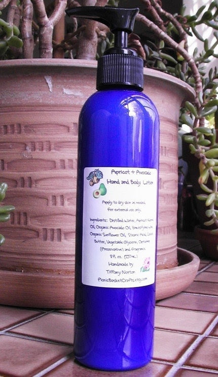All Natural Hand and Body Lotion - 8 oz. Pump Bottle - Custom Scented, Made With Avocado and Apricot Kernel Oil