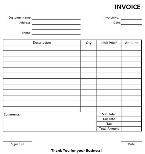  printable blank invoice template fillable sales and service invoice