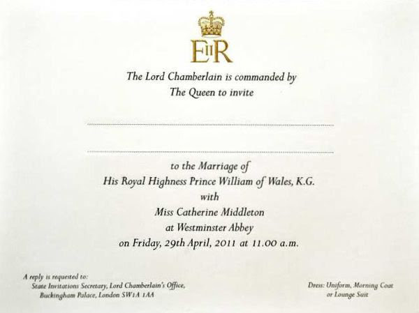 the royal wedding 2011 invitation. View full sizeA royal wedding