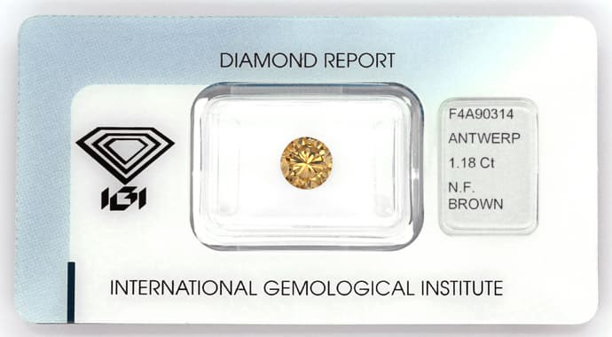 Foto 1, KUPFER COGNAC BRONZE FANCY BROWN DIAMANT 1,18 CARAT IGI, D6203