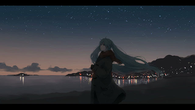 初音ミク マフラーを巻いた冬のミクのイラスト画像 ボカロ壁紙