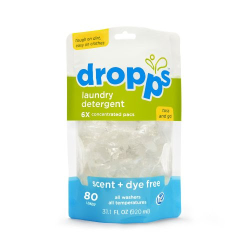 Dropps Laundry Detergent Pacs, Scent + Dye Free, 80-Load Pouch, 31.1 Ounce Pouch