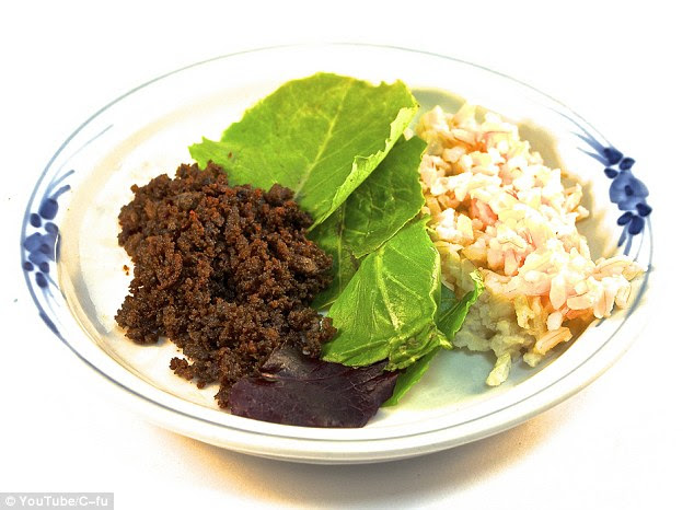 The food, named C-fu, shown here as a substitute for minced beef, has been designed to help feed the world's growing population, which is set to top nine billion by 2050