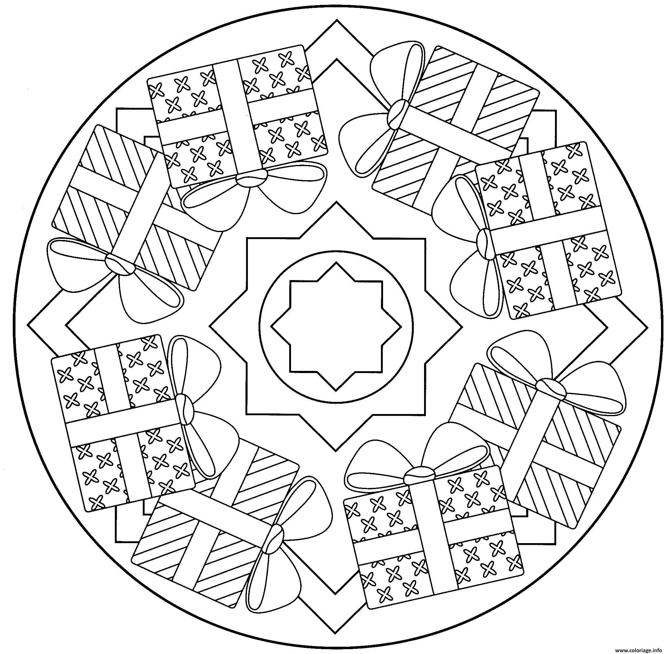 Dessin mandala de noel liste de cadeaux Coloriage Gratuit   Imprimer