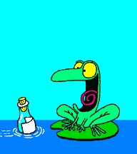 Kikker met flessenpost
