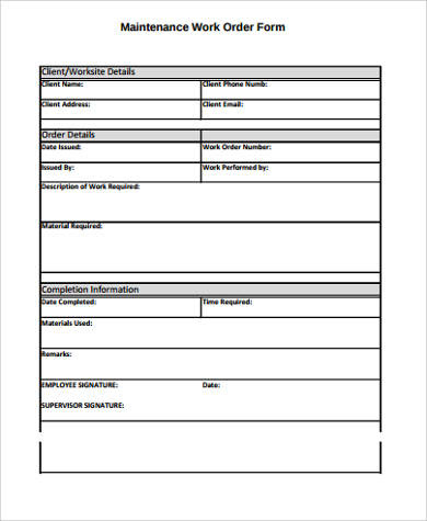 Sample Work Order Template