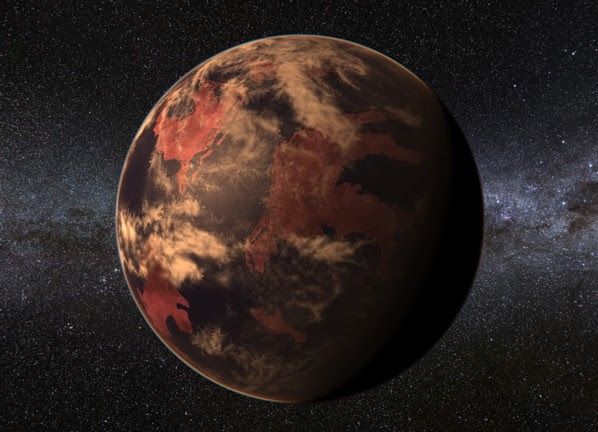 Concepção artística de um planeta habitável em torno de uma estrela anã vermelha, como o recém-descoberto (Crédito: PHL/UPR)