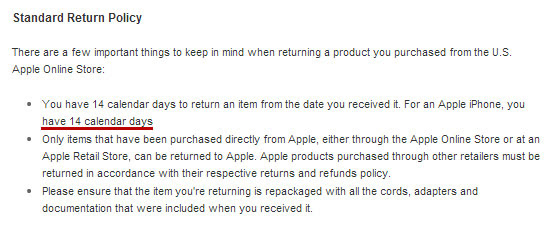 Apple reduces iPhone return period to 14 days