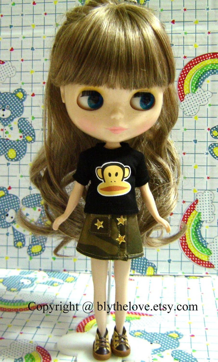 BLYTHE Shirt --- Black Monkey T-shirt for Blythe Doll. From blythelove
