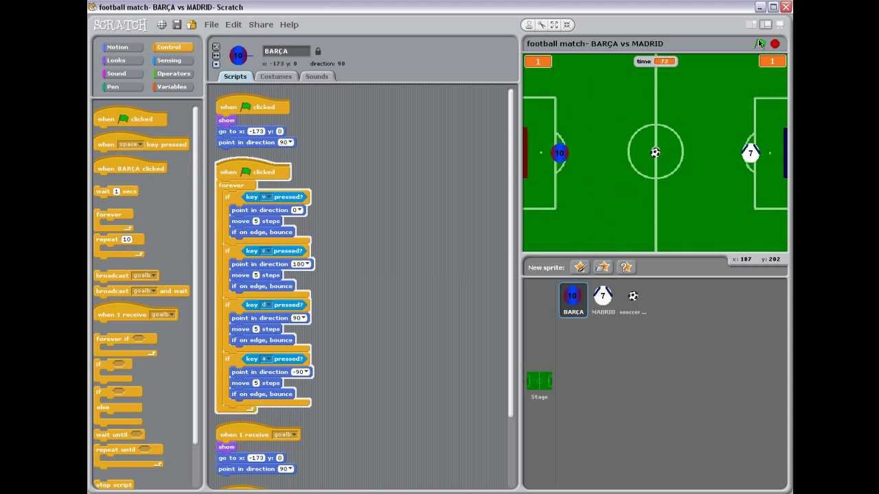 Scratch game project - a football match Barcelona vs ...