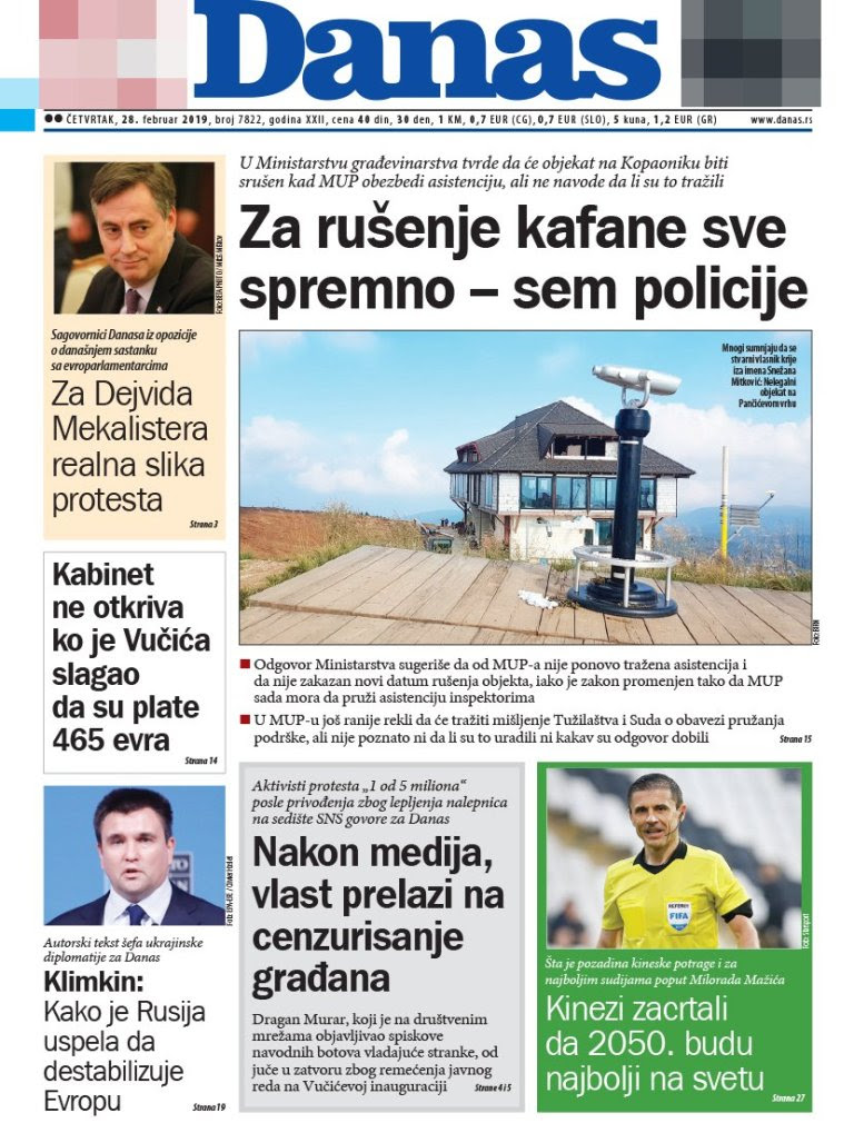 Ovo su današnje NASLOVNE STRANE