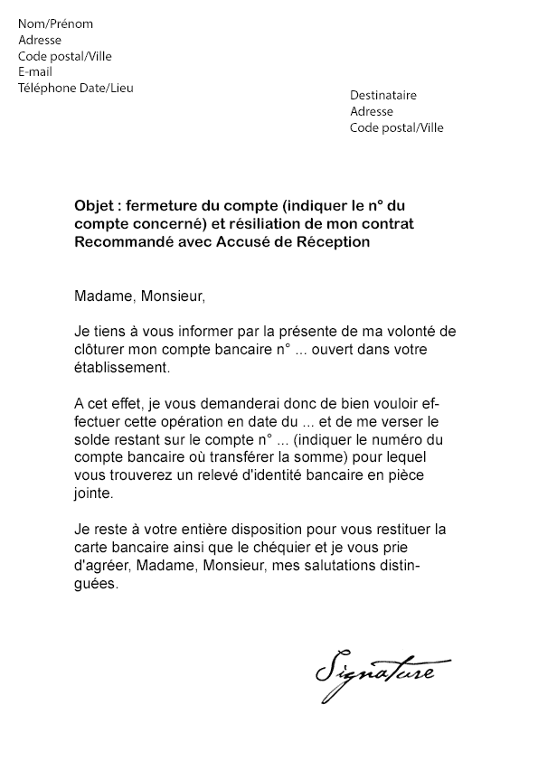Exemple De Lettre Fermeture De Compte Bancaire