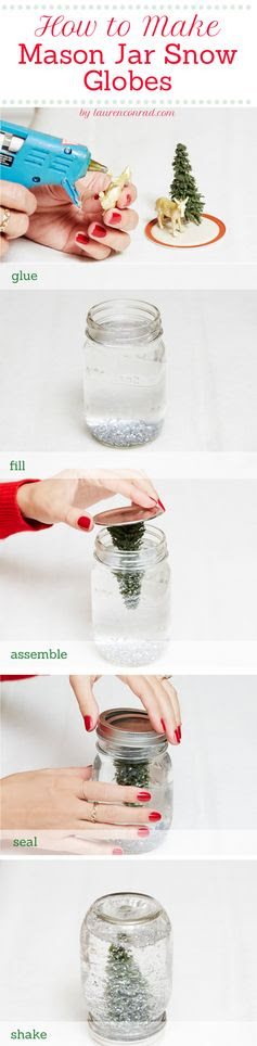 I kind of love this idea, but worry that they might get gross quickly? DIY mason jar snow globes {too cute!}