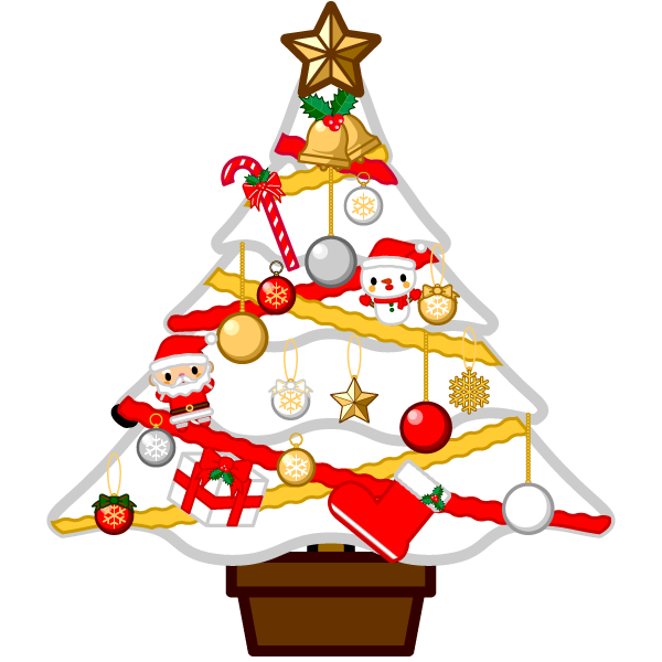 縁無しでかわいい白いクリスマスツリーの無料イラスト 商用フリー オイデ43