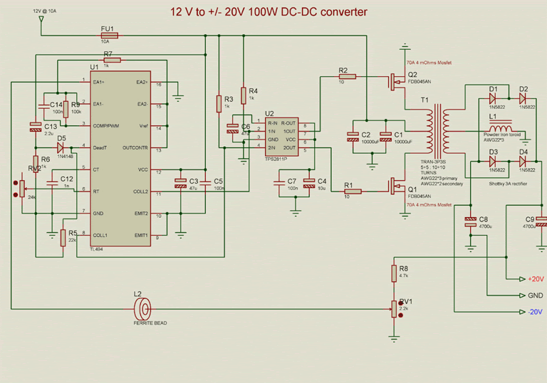 12V to +-20V Automotive Power Converter (for audio amplifier)