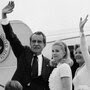 Richard Nixon, daughter Tricia and wife, Pat, board Air Force One after his resignation, Aug. 9, 1974.