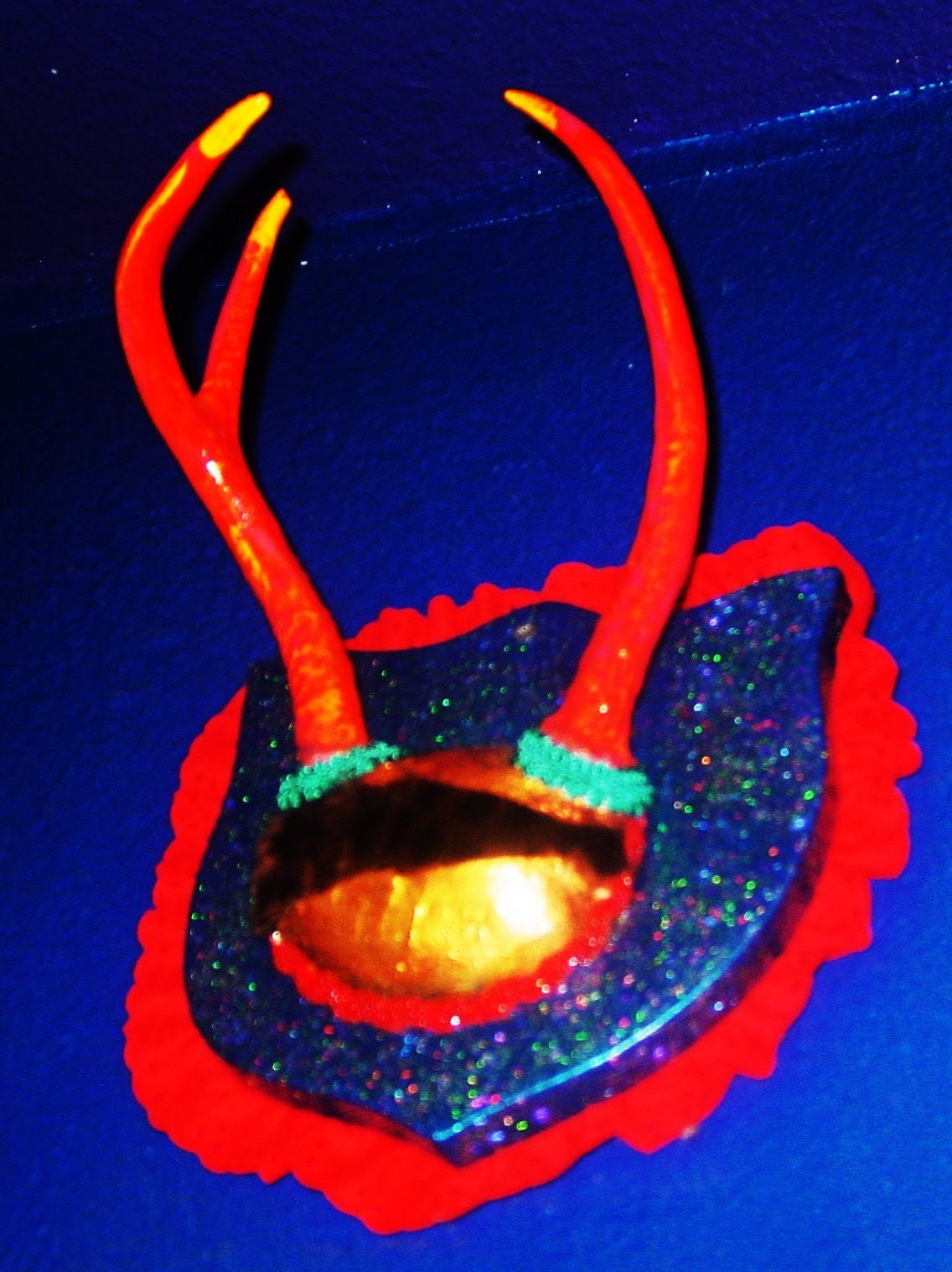 Vintage Funky deer horn hat rack-orange by recyled artist Catherine Reinke