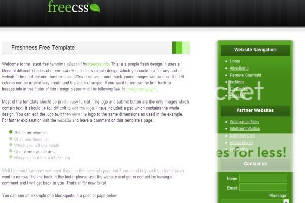 CSS Free White Green Fresh Template