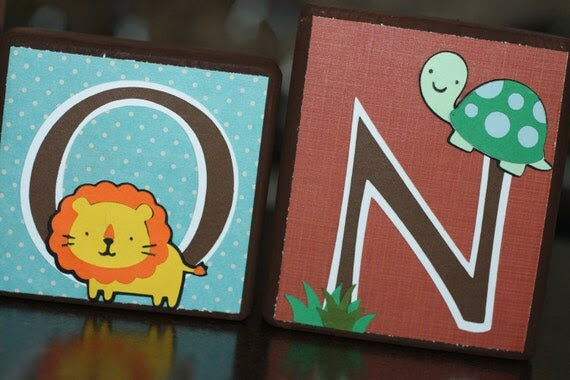 Custom Wooden Letter Block Set - Tyson - Ocean Animals