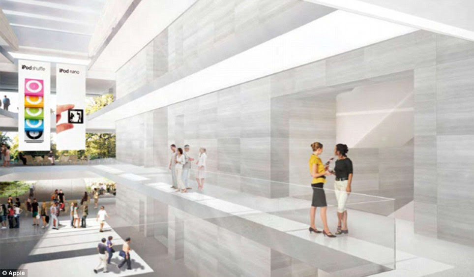 Much of the inside of the futuristic building will be made of glass and stone-coloured walls to give it a natural design, pictured.