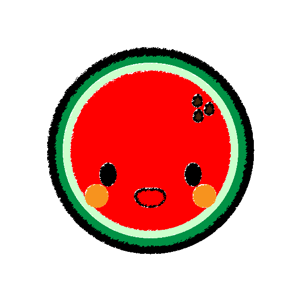 キャラクター風で笑顔のかわいいスイカの無料イラスト 商用フリー オイデ43