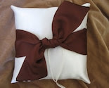 Ivory Chocolate Brown Satin Wedding Ring Pillow