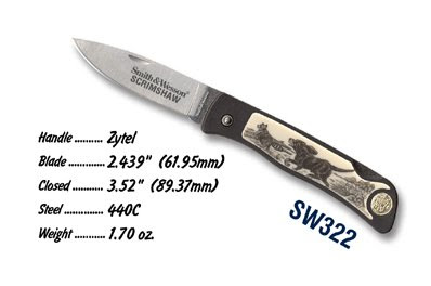 Smith & Wesson SW322 Scrimshaw Racoon Hunter Knife