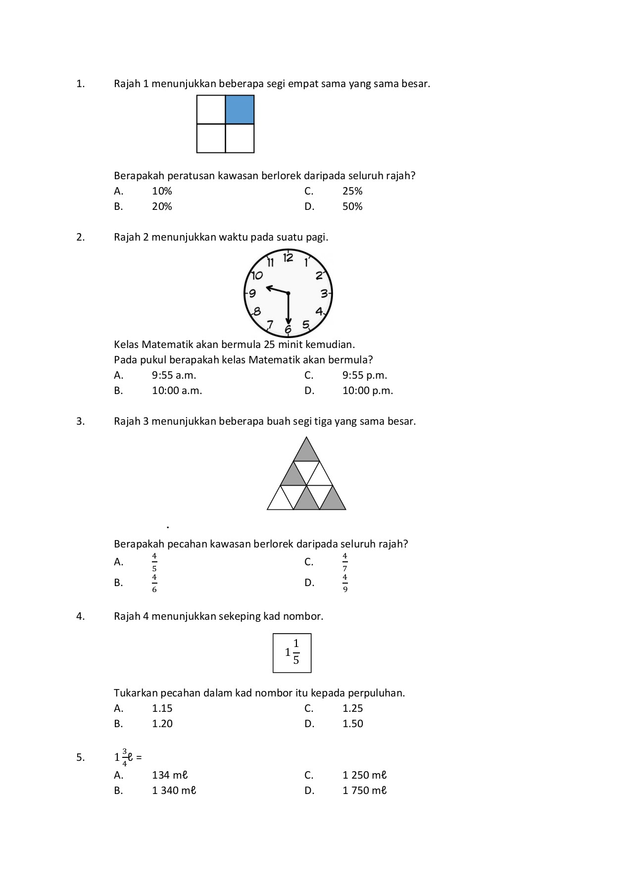 Peperiksaan Akhir Tahun Matematik Tahun 1 Oschixa