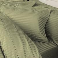 Striped Sage Green 300 Thread Count 8PC Egyptian Cotton Bed in a Bag Comforter Set (Sheet Set+Duvet Cover Set+Down Alternative Comforter) Full(Double) Size By Luxury Egyptian Cotton