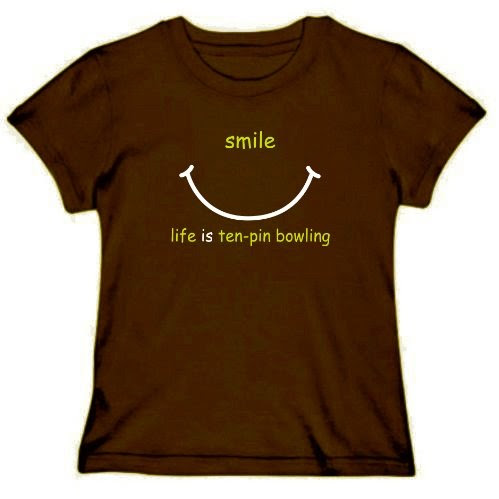 SMILE ... LIFE IS Ten-Pin Bowling Sports Womens T-Shirt (Brown, Size Large)